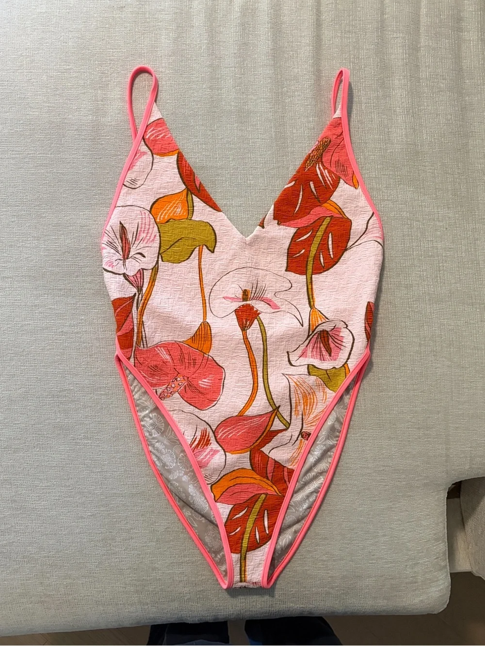Free People Free-est Amber Printed One Piece Swimsuit Pura Vida Blush XL NEW NWT
